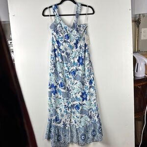 JAPNA SZ S NWT MAXI BUTTON UP  SLEEVELESS BLUE & WHITE FLORAL DRESS W/POCKETS